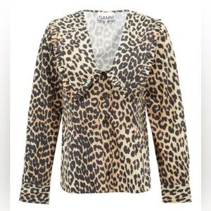 Ganni Poplin Leopard Print Blouse